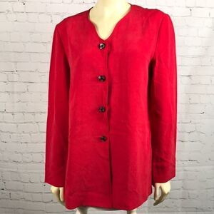 Dana Buchman Red Silk top mother Pearl Buttons EUC